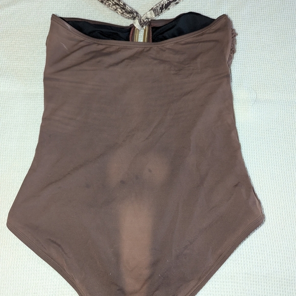 Michael Kors Brown and Black One-Piece Swimsuit with Sweetheart Neckline - Picture 3 of 6
